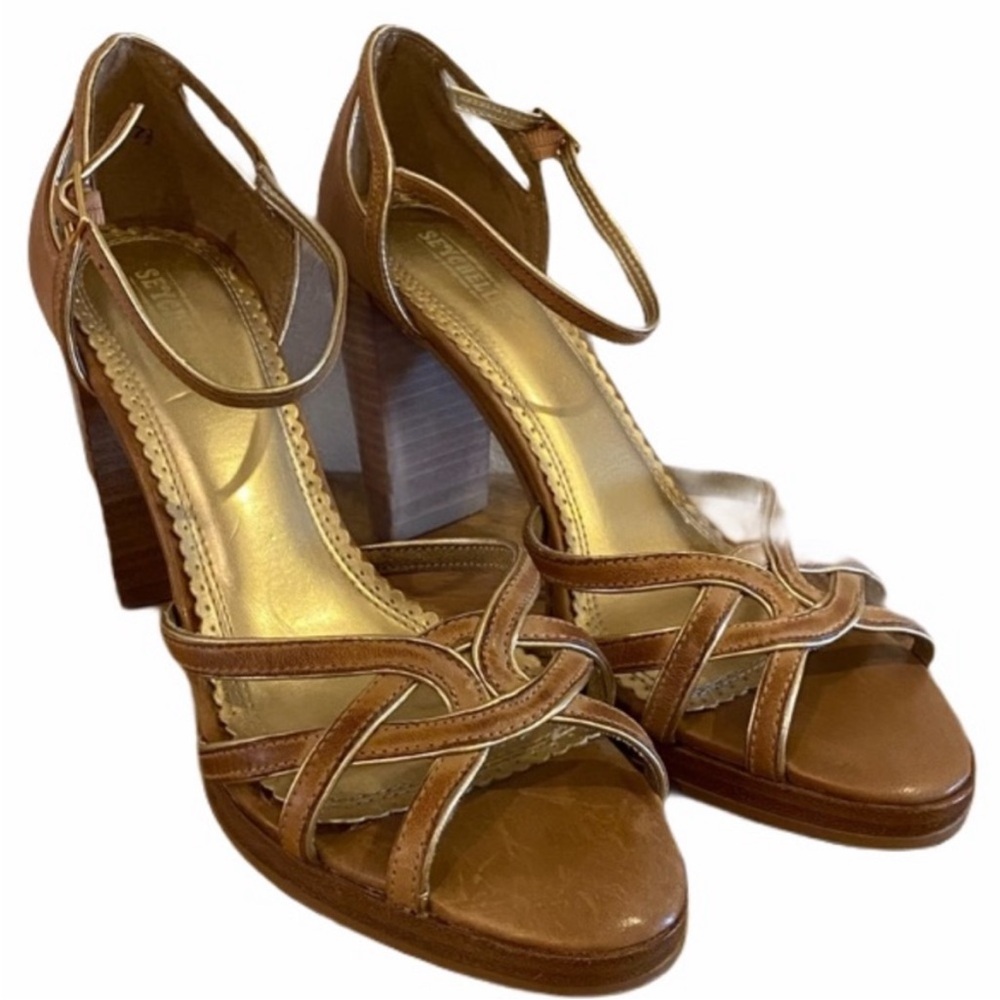 Seychelles light brown with gold strappy leather heels